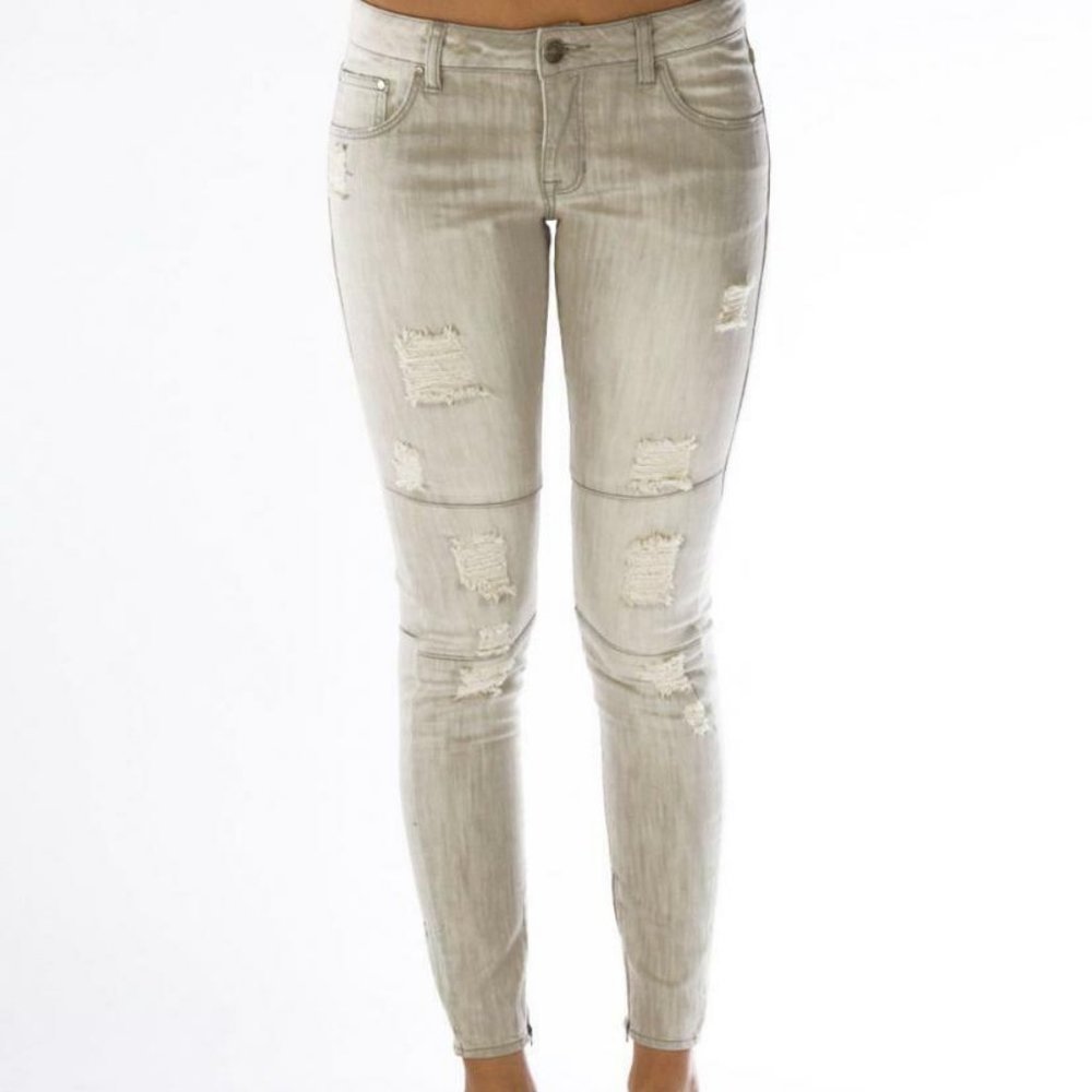 RIP CURL Torn PINS FADE TO GREY Denim  JEANS Zip